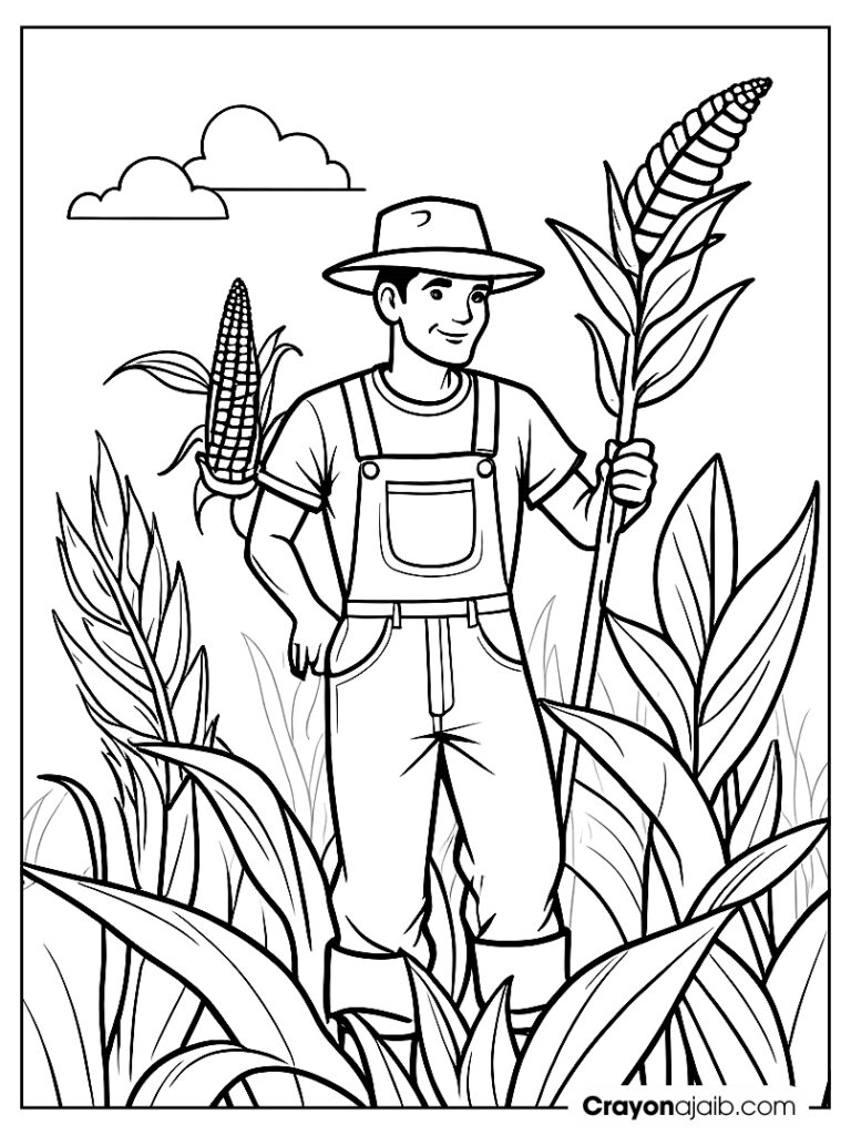 Farmer harvesting corn coloring page ca