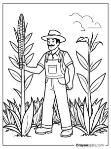 Farmer picking corn coloring sheet ca