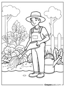 Farmer watering vegetables coloring page ca