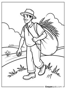 Farmer with grain sack coloring page ca