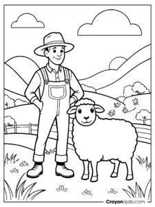 Farmer with sheep coloring page ca