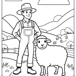 Farmer with sheep coloring page ca