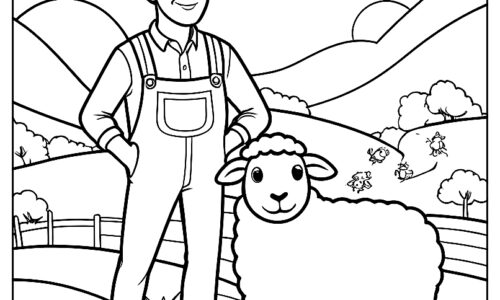 Farmer with sheep coloring page ca