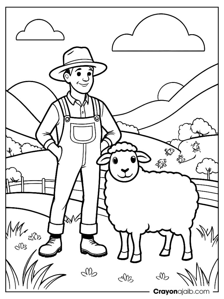 Farmer with sheep coloring page ca