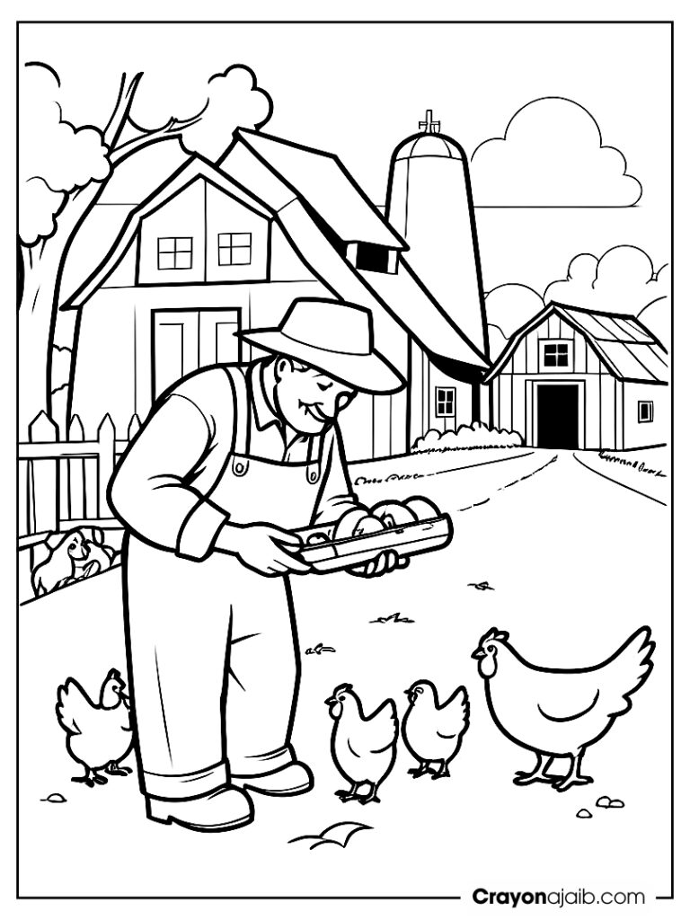 Farmyard coloring page for kids ca