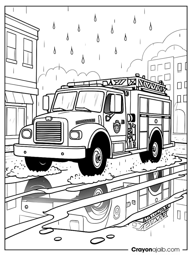 Fire truck in the rain ca