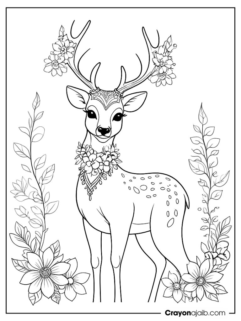 Flowered deer coloring page ca