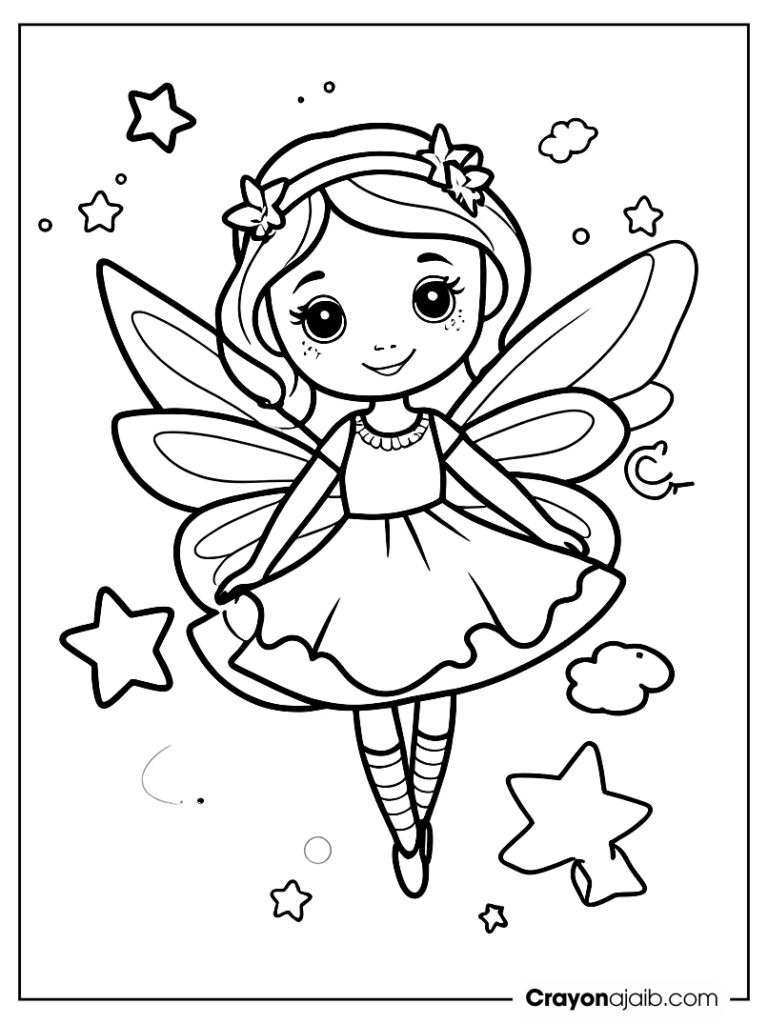 Flying fairy with sparkling stars crayonajaib