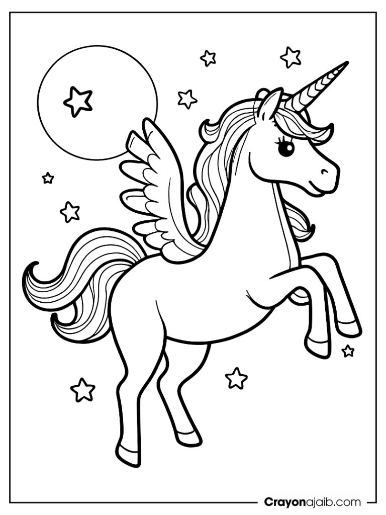 Flying unicorn in the night sky crayonajaib