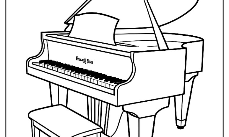 Friendly key piano coloring page ca