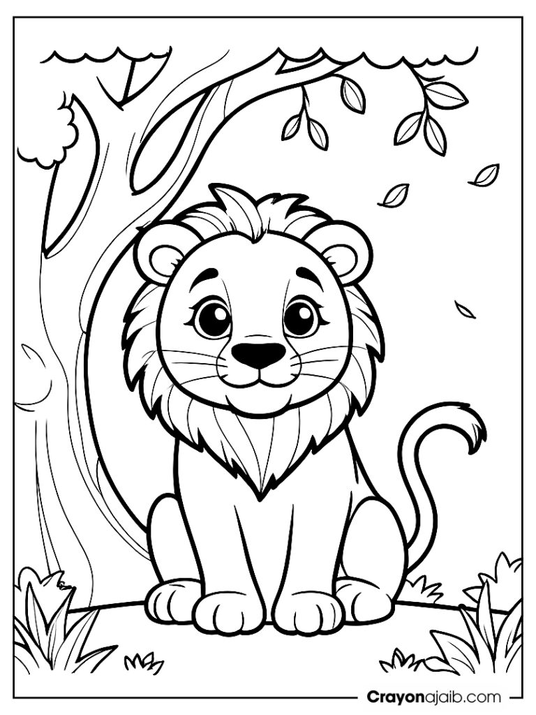 Friendly lion sitting coloring page ca