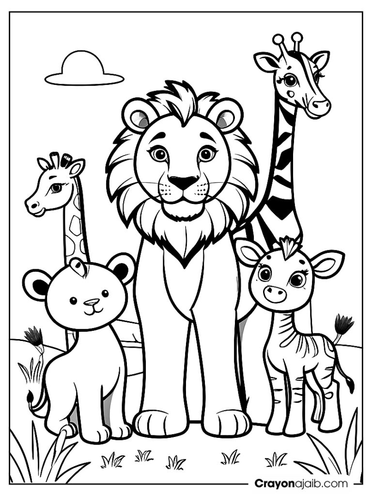 Friendly lion in savannah coloring page ca