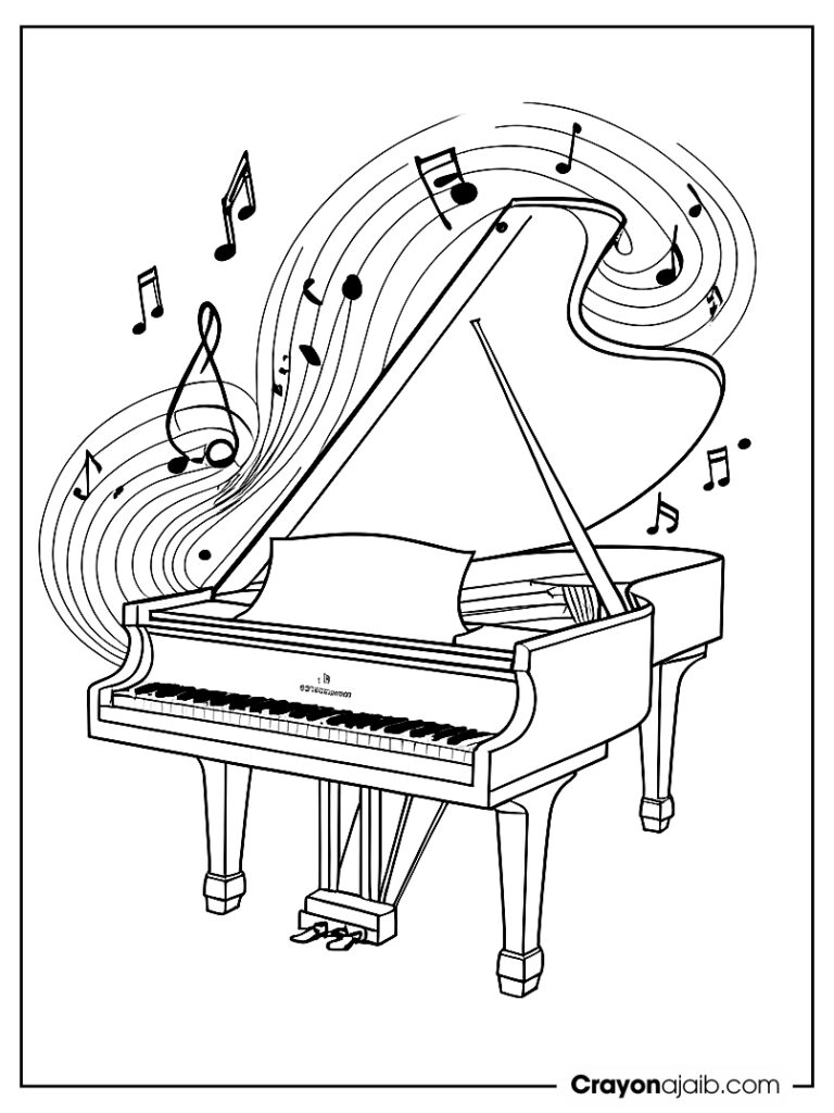 Grand piano coloring page for kids ca