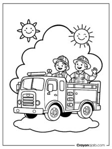 Happy fire truck with firefighter ca