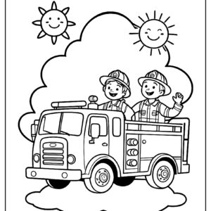 Happy fire truck with firefighter ca