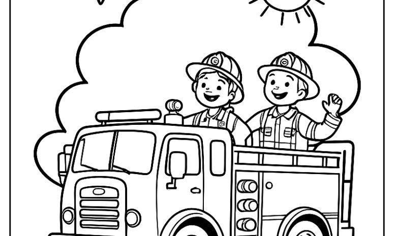 Happy fire truck with firefighter ca