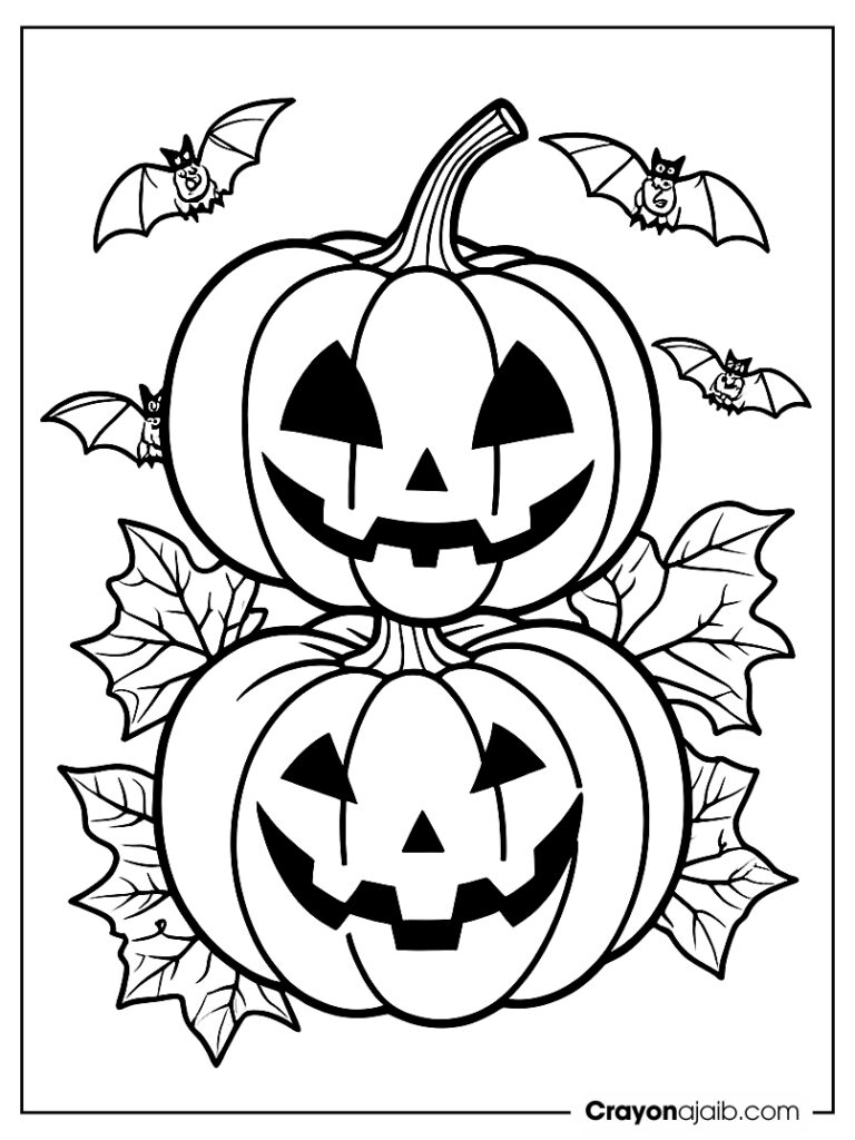 Happy jack o' lantern with halloween bats crayonajaib