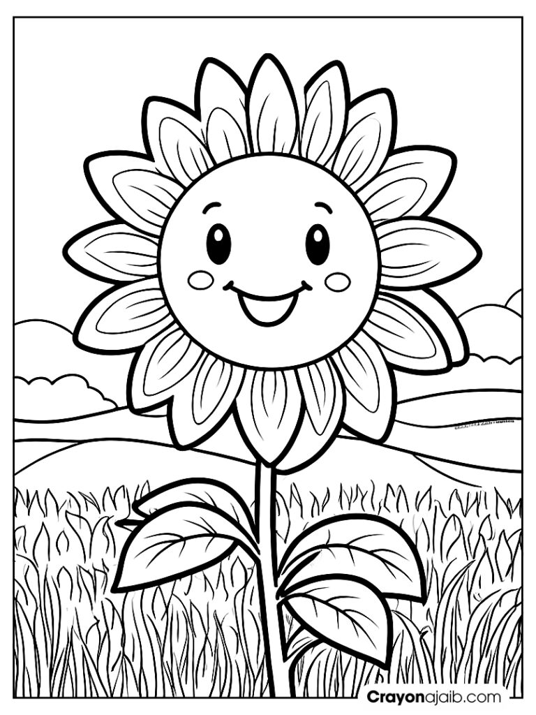 Happy sunflower in a field sketch ca