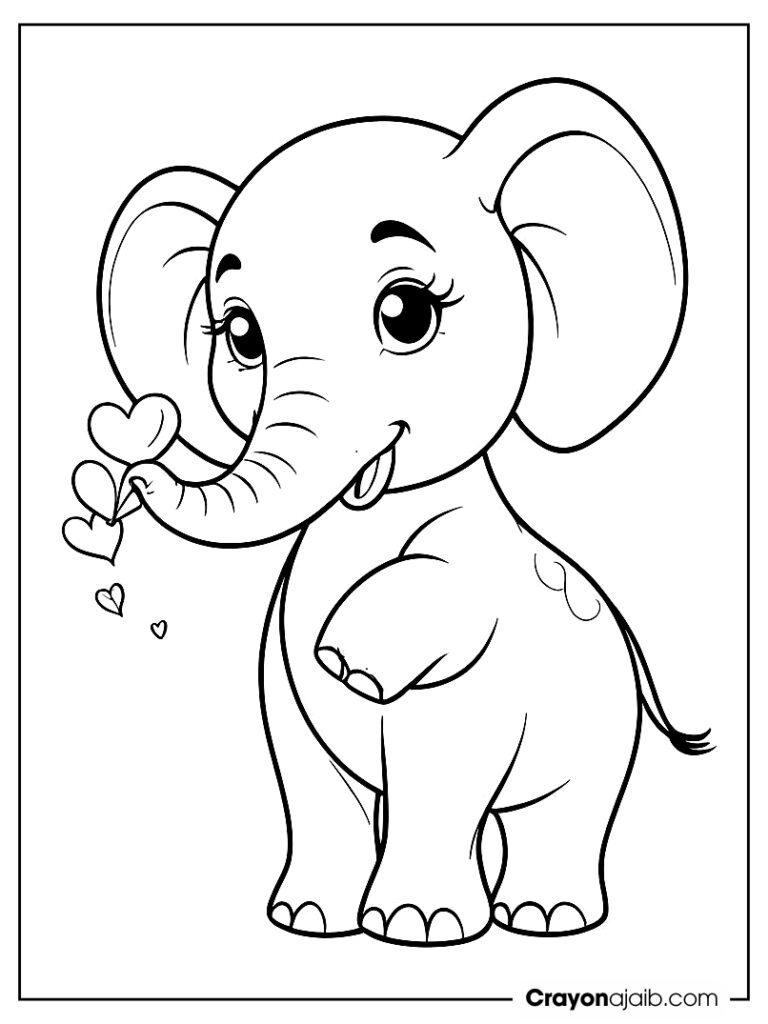 Heart blowing elephant coloring page ca