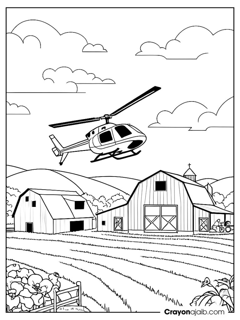 Helicopter flying over a farm for kids ca