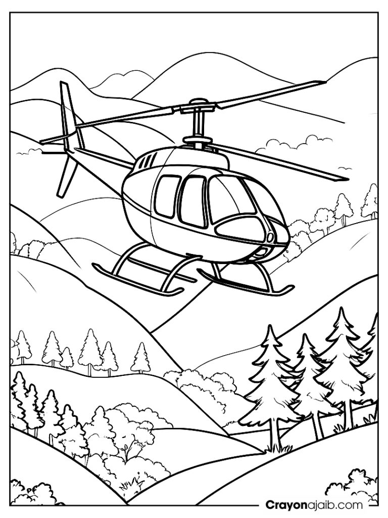 Helicopter flying over hills for kids ca