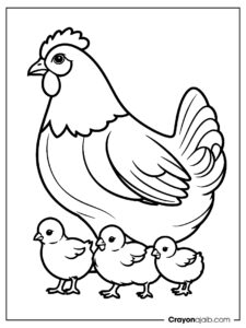 Hen and baby chicks coloring page ca