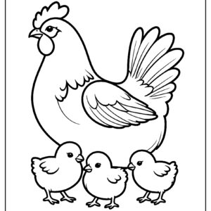 Hen and chicks walk coloring page ca