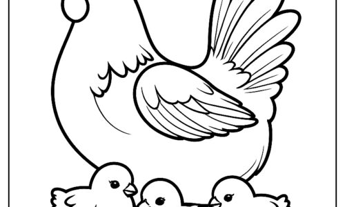 Hen and chicks walk coloring page ca