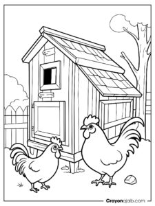 Hen and rooster coloring page ca