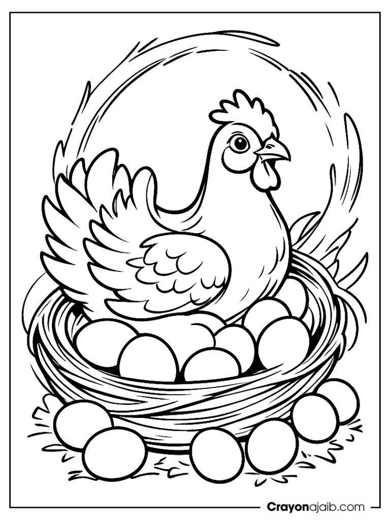 Hen with eggs coloring page ca