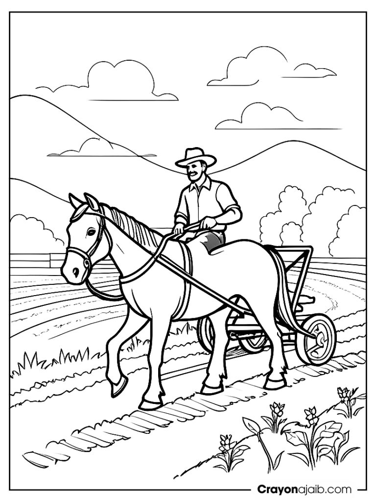 Horse and farmer coloring page ca