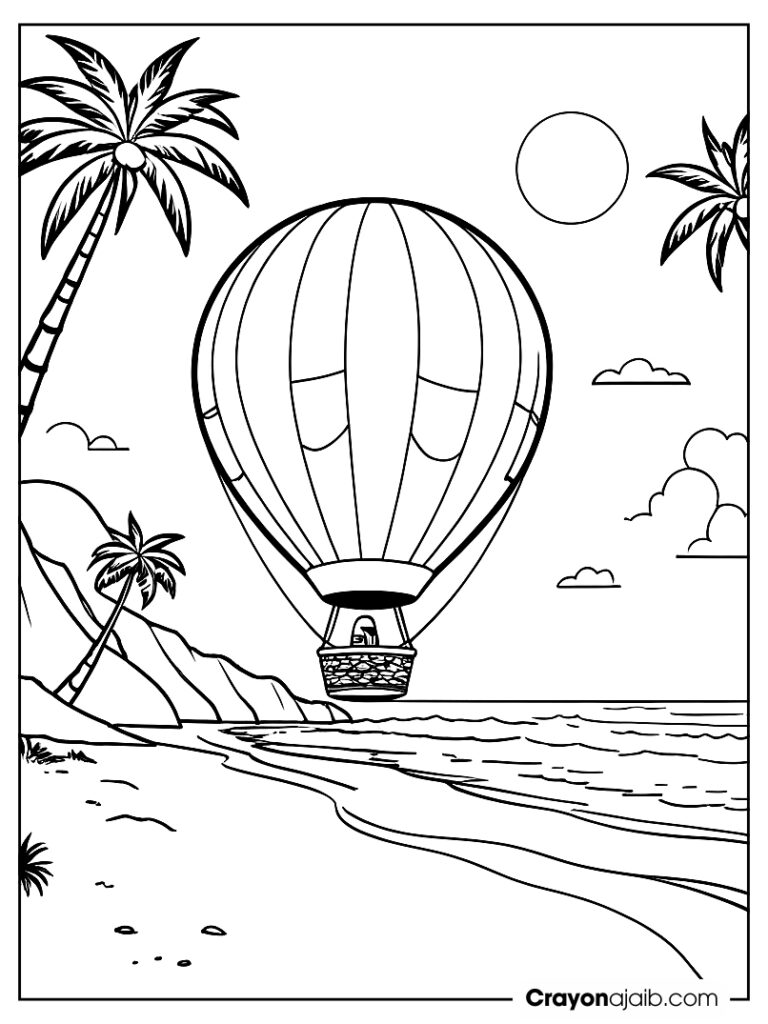 Hot air balloon over the beach for kids ca