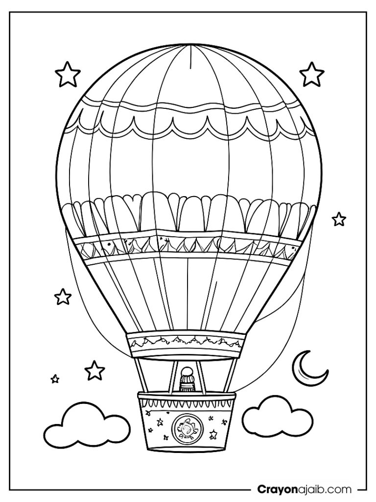 Hot air balloon with star and moon pattern ca