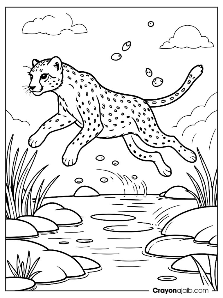 Jumping cheetah coloring page ca