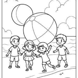 Kids playing beach ball coloring page ca