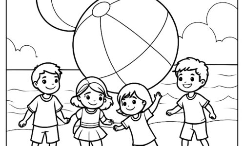 Kids playing beach ball coloring page ca