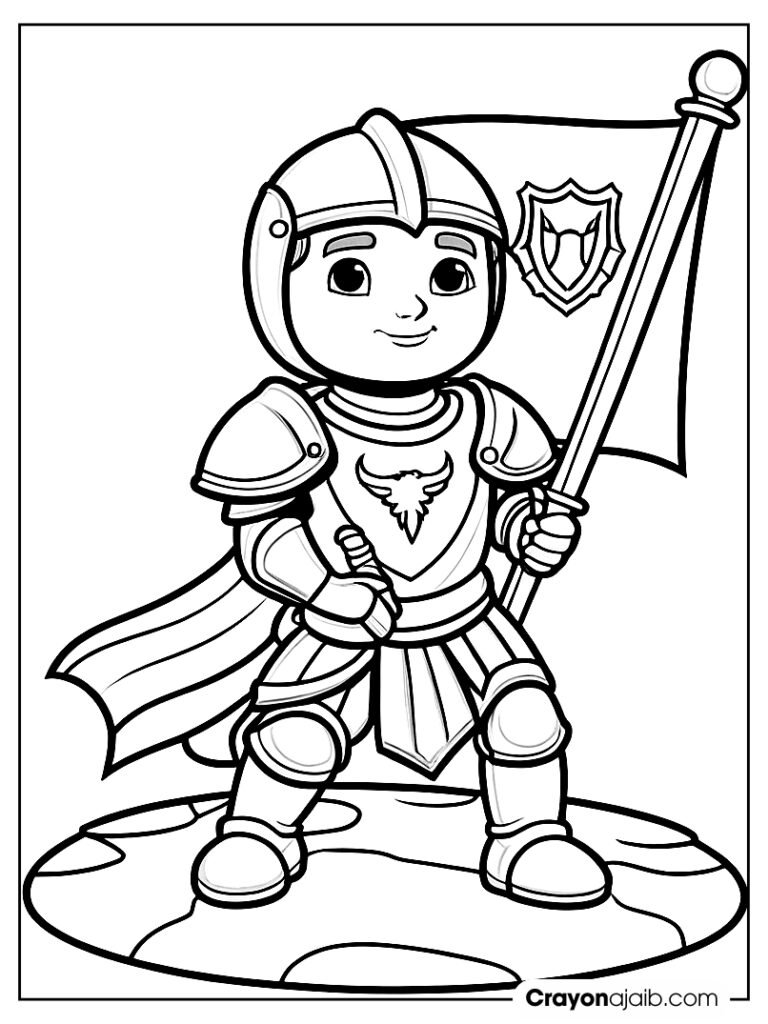 Knight kneeling with a flag crayonajaib