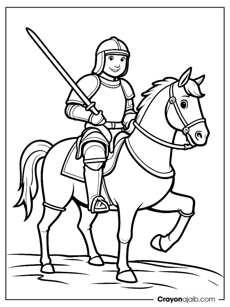 Knight riding a horse with lance crayonajaib