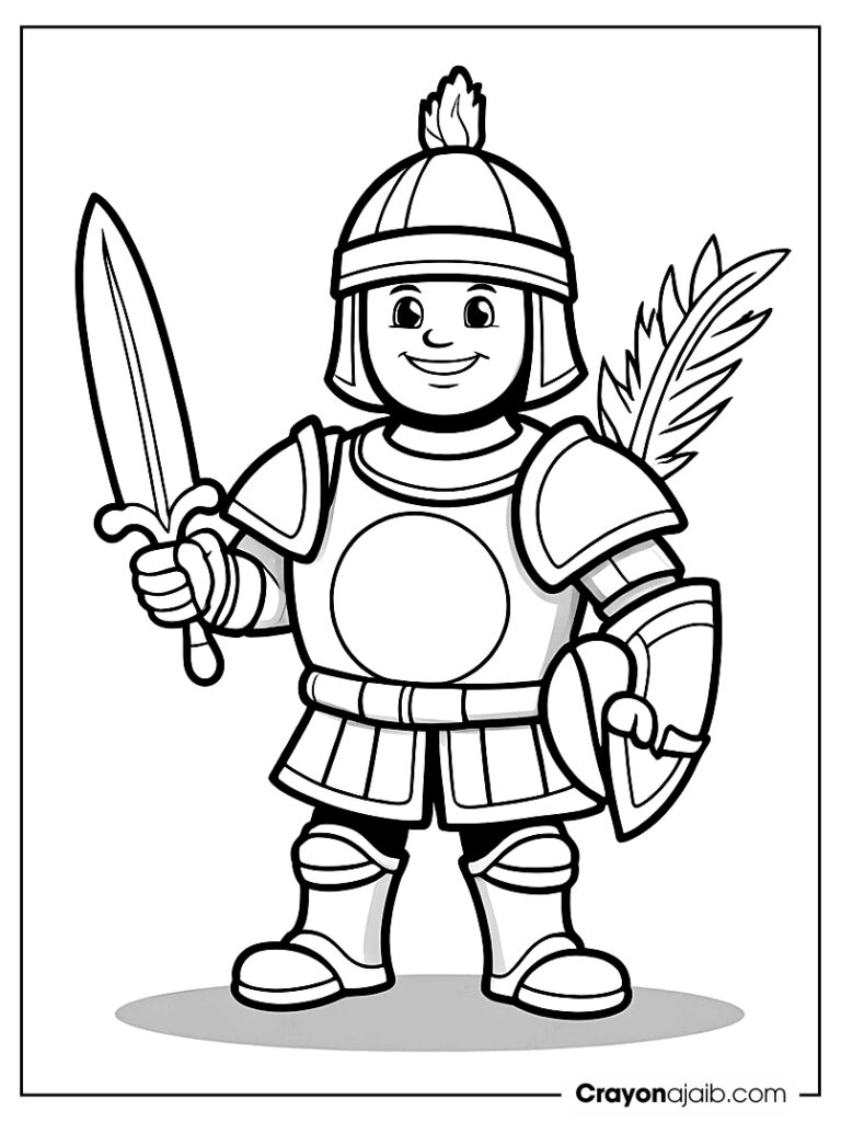 Knight with feathered helmet waving crayonajaib