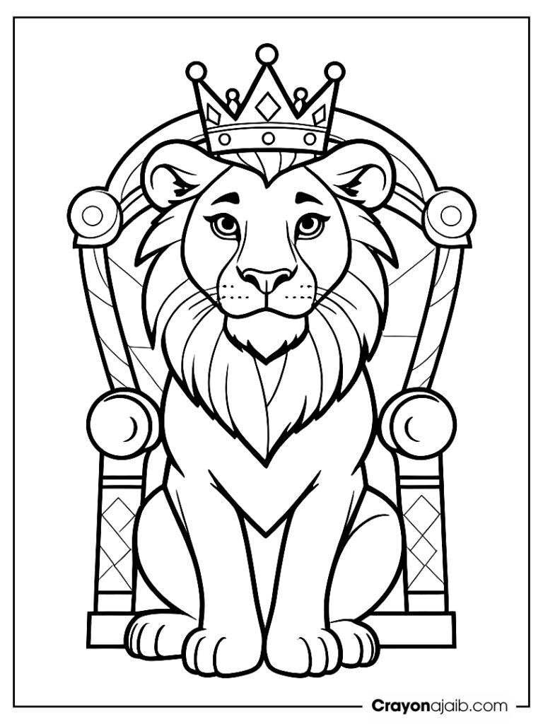 Lion king on throne coloring page ca