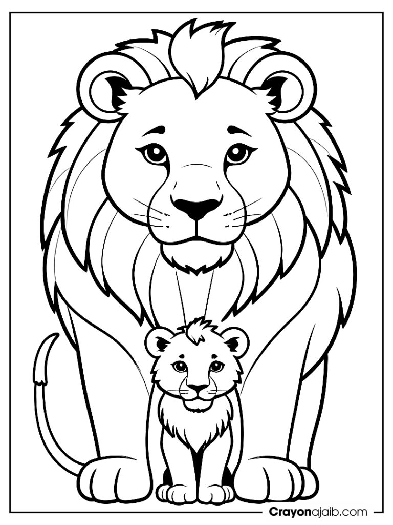 Lion and cub family coloring page ca