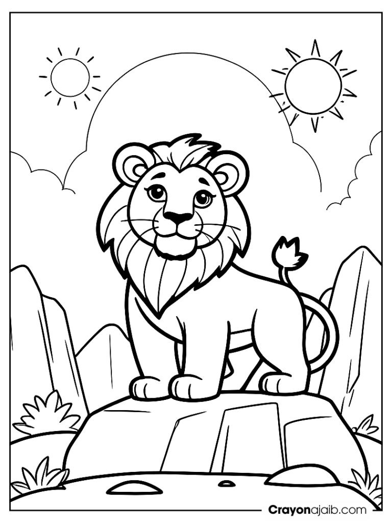 Majestic lion on rock coloring page ca