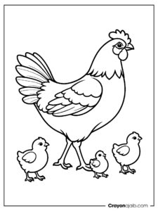 Mother hen and chicks coloring page ca