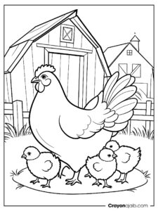 Mother hen in barn coloring page ca