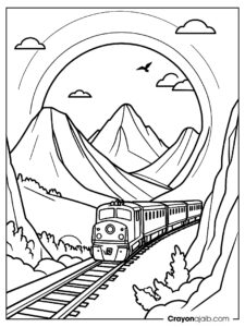 Mountain range with train and tunnel ca