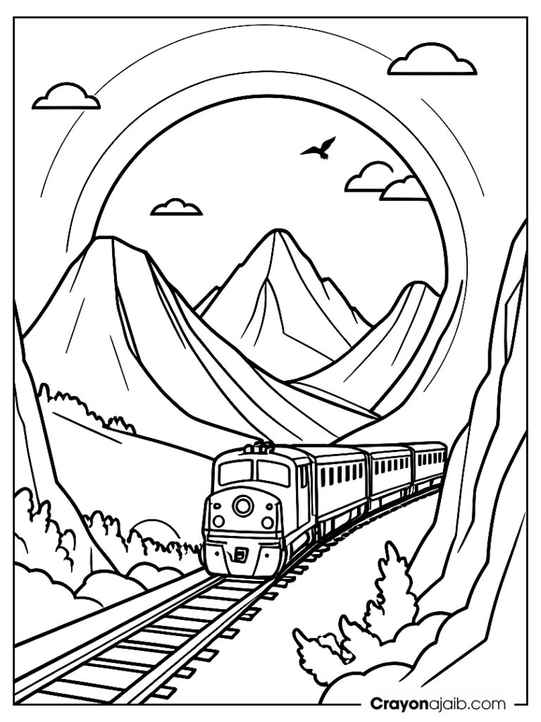 Mountain range with train and tunnel ca