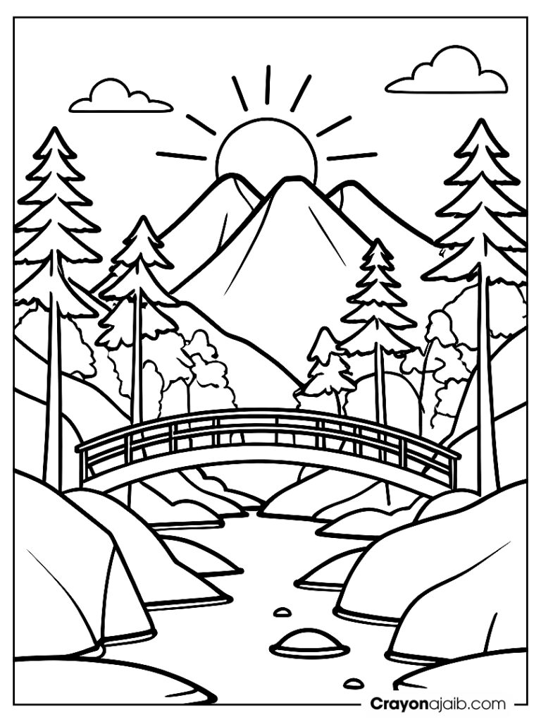 Mountain with bridge and river ca