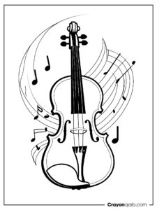 Musical instrument violin coloring page for preschool ca