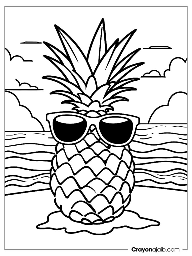 Pineapple with sunglasses on the beach ca