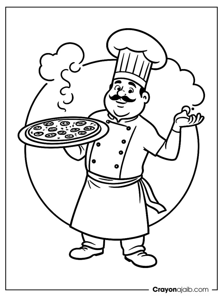 Pizza chef with hot pizza ca